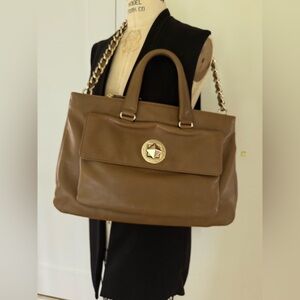 Kate Spade Tan Leather Shoulder Bag with leather woven chain